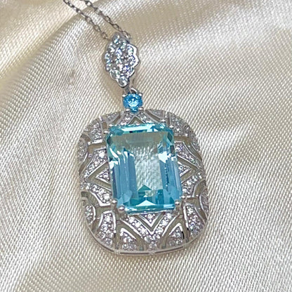 Topaz Rectangle Filigree Pendant Necklace Silver 925