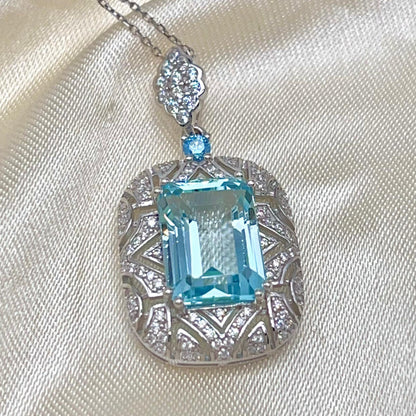 Topaz Rectangle Filigree Pendant Necklace Silver 925