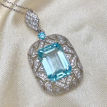 Topaz Rectangle Filigree Pendant Necklace Silver 925