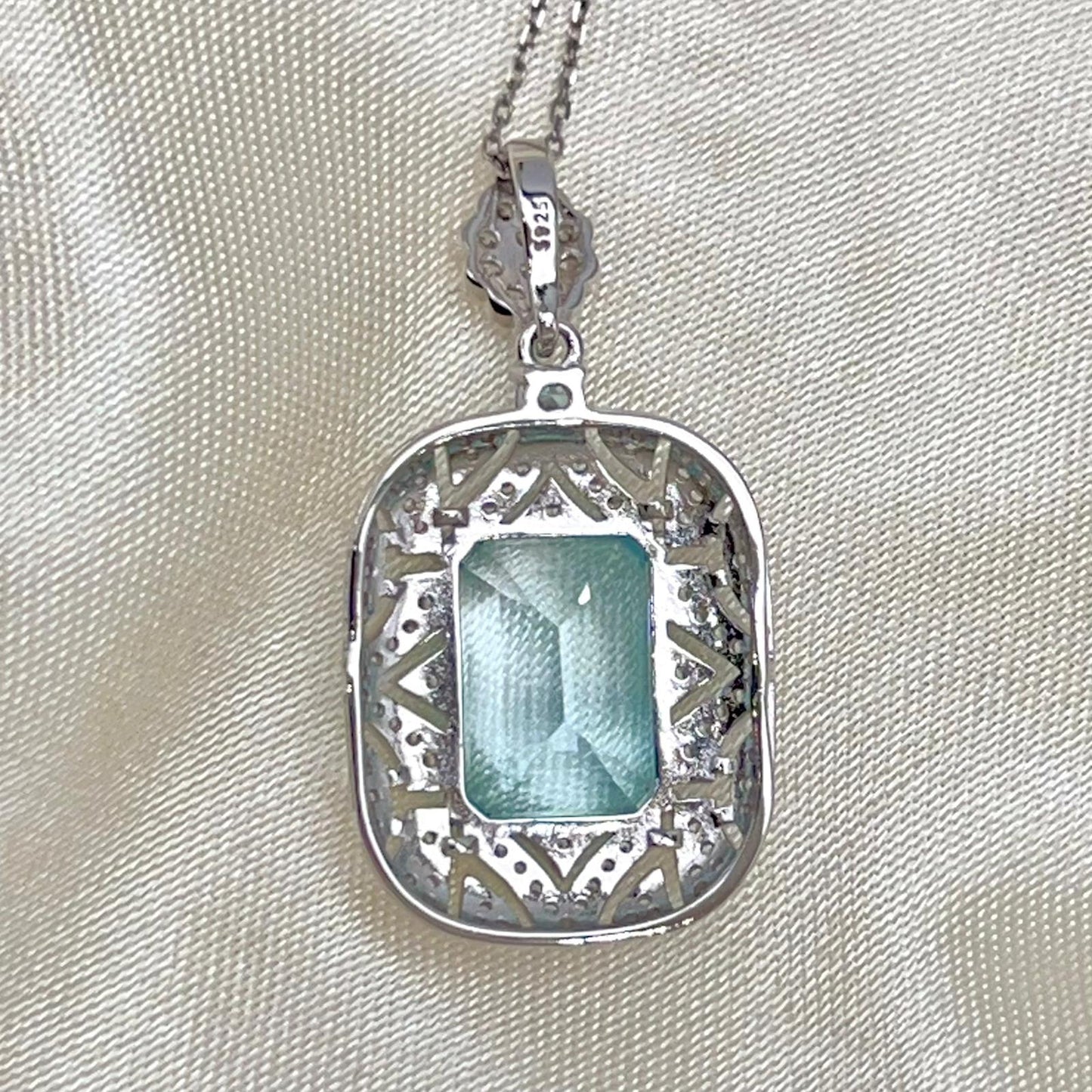 Topaz Rectangle Filigree Pendant Necklace Silver 925