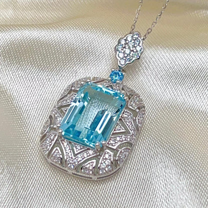 Topaz Rectangle Filigree Pendant Necklace Silver 925