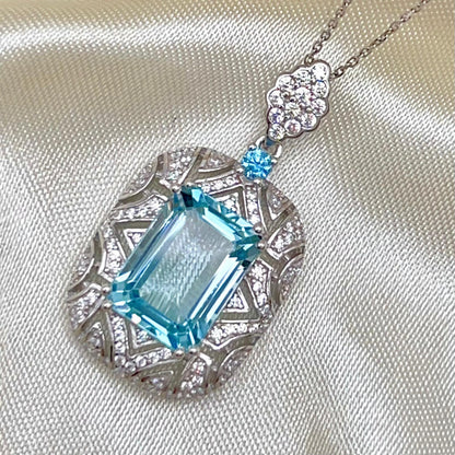 Topaz Rectangle Filigree Pendant Necklace Silver 925