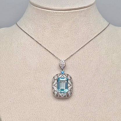 Topaz Rectangle Filigree Pendant Necklace Silver 925