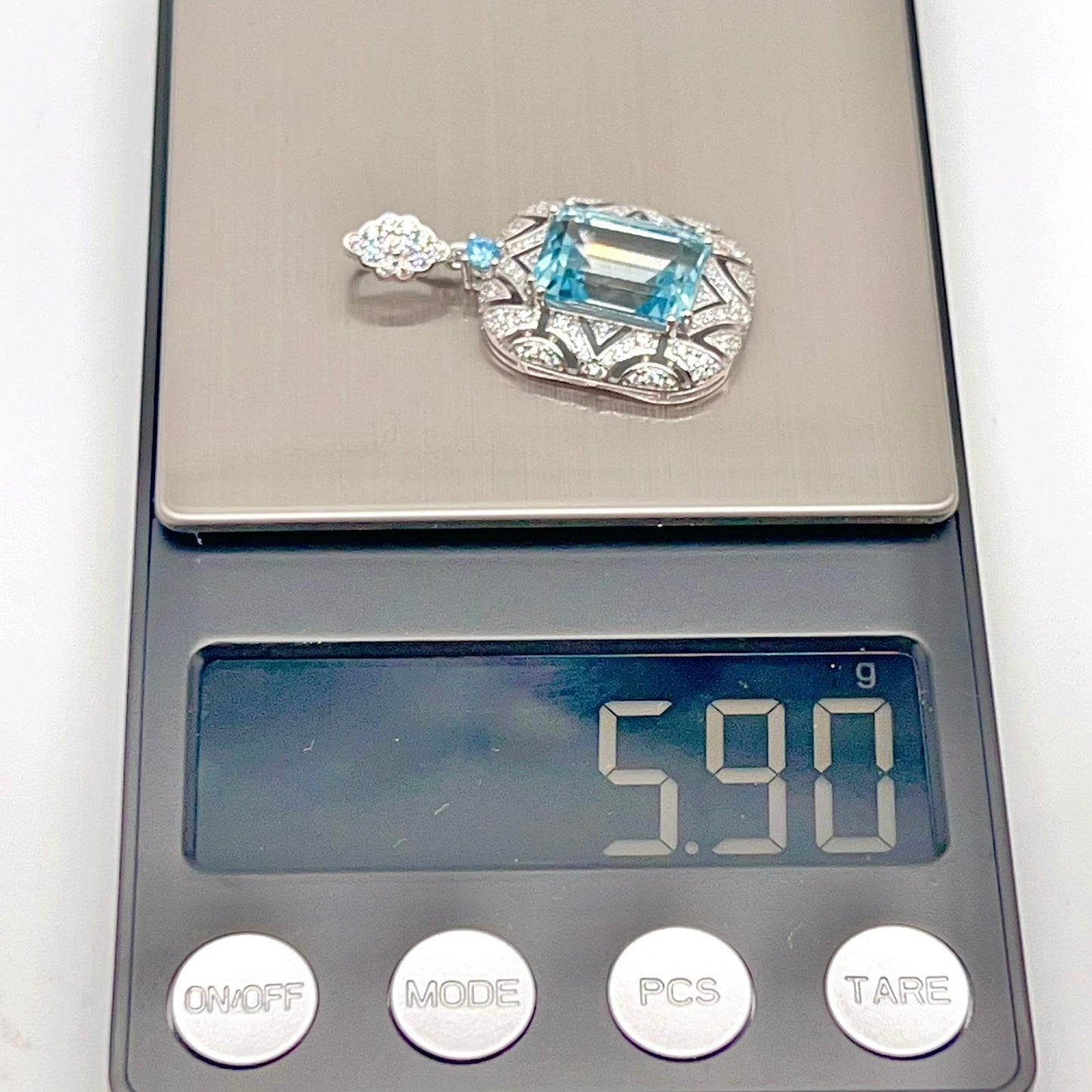 Topaz Rectangle Filigree Pendant Necklace Silver 925