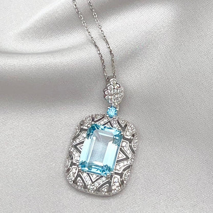 Topaz Rectangle Filigree Pendant Necklace Silver 925
