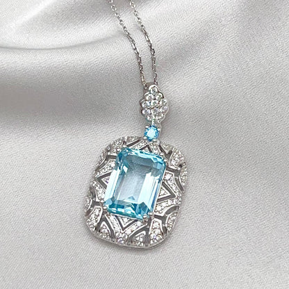 Topaz Rectangle Filigree Pendant Necklace Silver 925