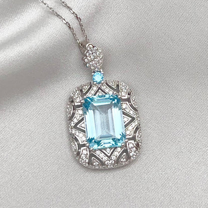 Topaz Rectangle Filigree Pendant Necklace Silver 925