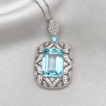 Topaz Rectangle Filigree Pendant Necklace Silver 925