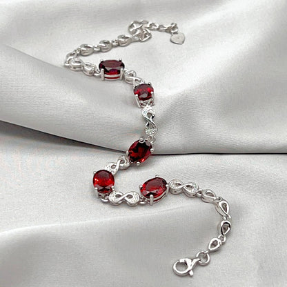 Oval Garnet Infinity Link Bracelet Silver 925