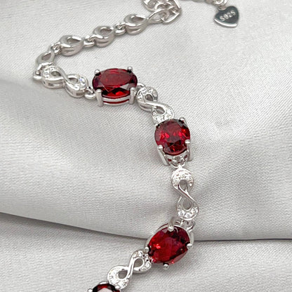 Oval Garnet Infinity Link Bracelet Silver 925