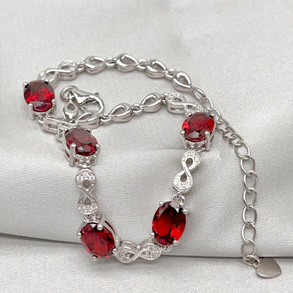Oval Garnet Infinity Link Bracelet Silver 925
