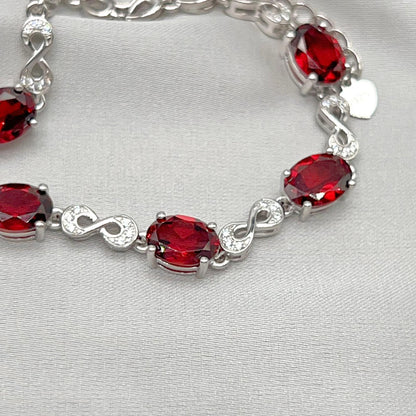 Oval Garnet Infinity Link Bracelet Silver 925