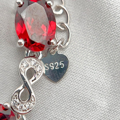 Oval Garnet Infinity Link Bracelet Silver 925