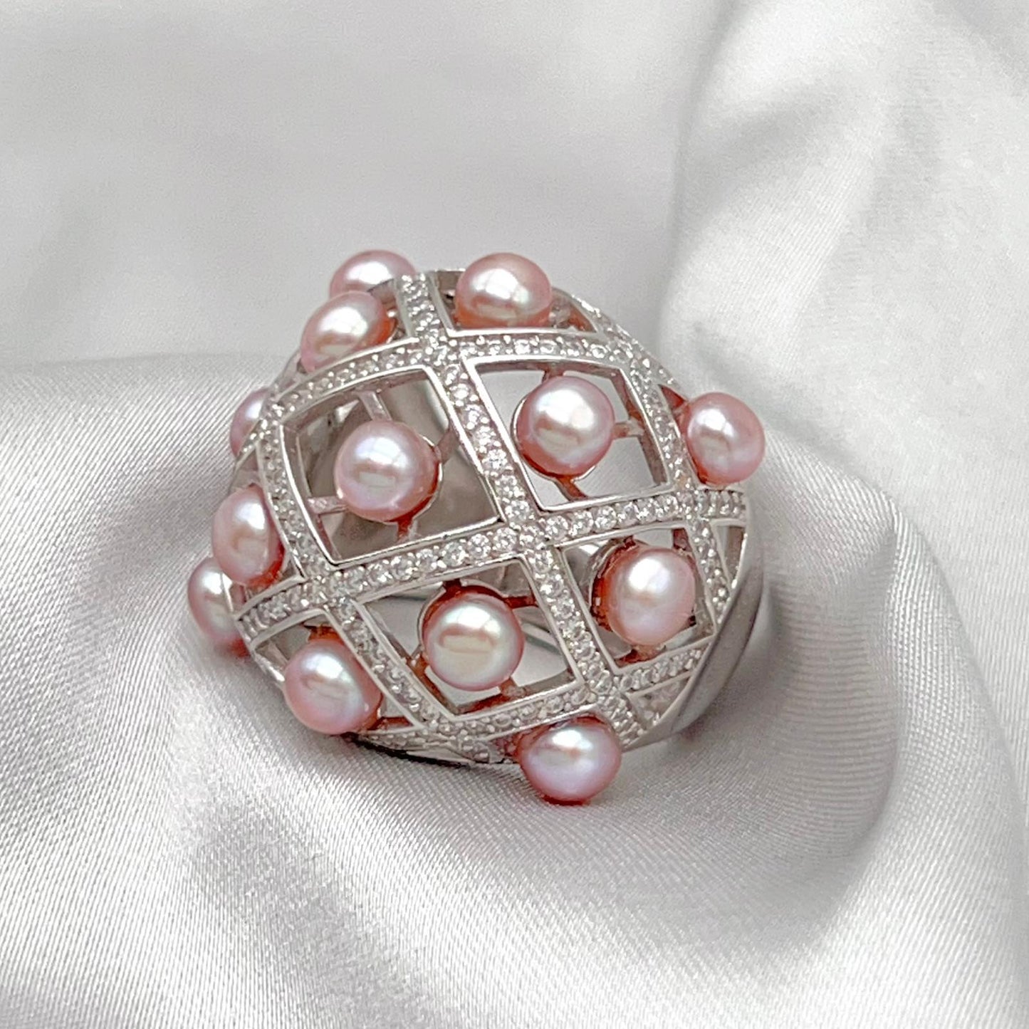 Retro Wind. Ring of Multi Pearl Purple Edition in Silver 925