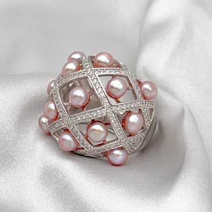 Retro Wind. Ring of Multi Pearl Purple Edition in Silver 925