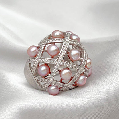 Retro Wind. Ring of Multi Pearl Purple Edition in Silver 925