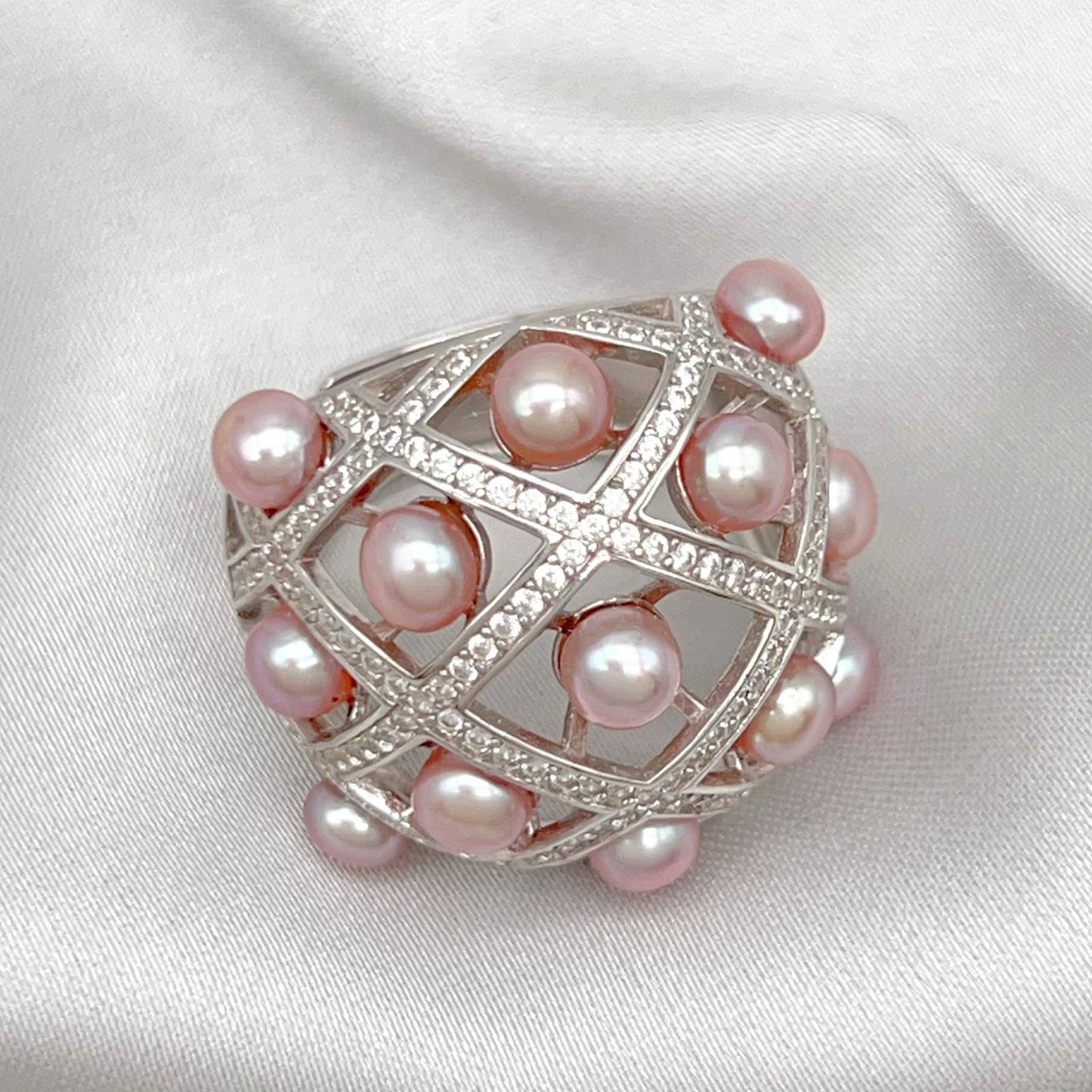 Retro Wind. Ring of Multi Pearl Purple Edition in Silver 925