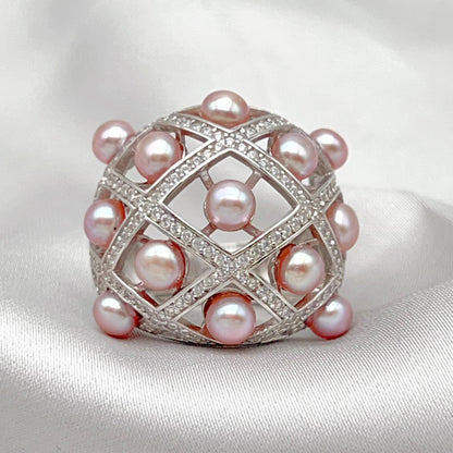 Retro Wind. Ring of Multi Pearl Purple Edition in Silver 925