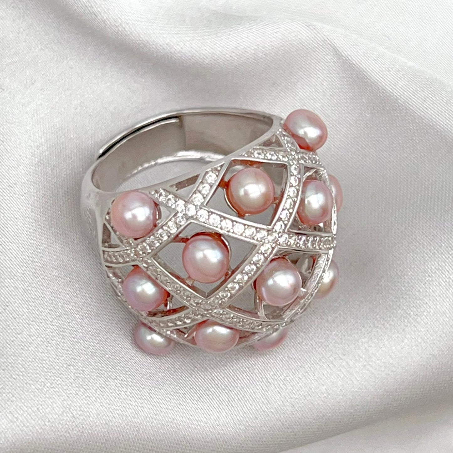 Retro Wind. Ring of Multi Pearl Purple Edition in Silver 925