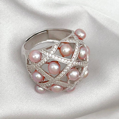 Retro Wind. Ring of Multi Pearl Purple Edition in Silver 925