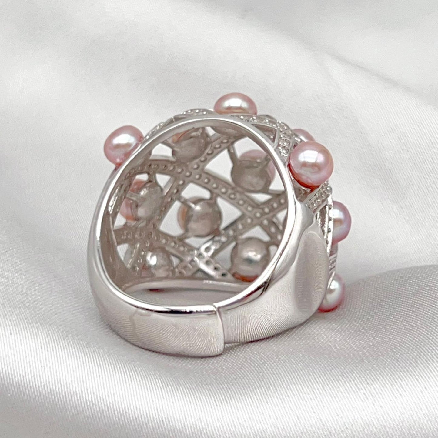 Retro Wind. Ring of Multi Pearl Purple Edition in Silver 925