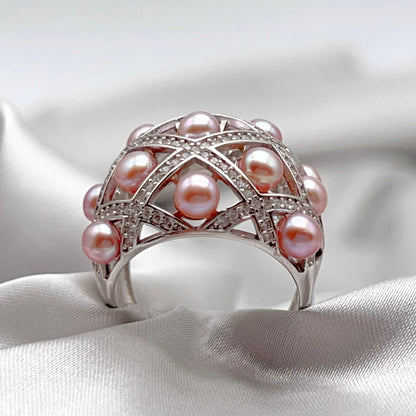 Retro Wind. Ring of Multi Pearl Purple Edition in Silver 925