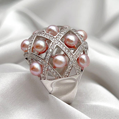 Retro Wind. Ring of Multi Pearl Purple Edition in Silver 925