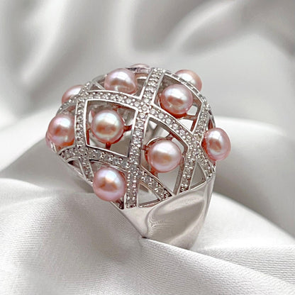 Retro Wind. Ring of Multi Pearl Purple Edition in Silver 925