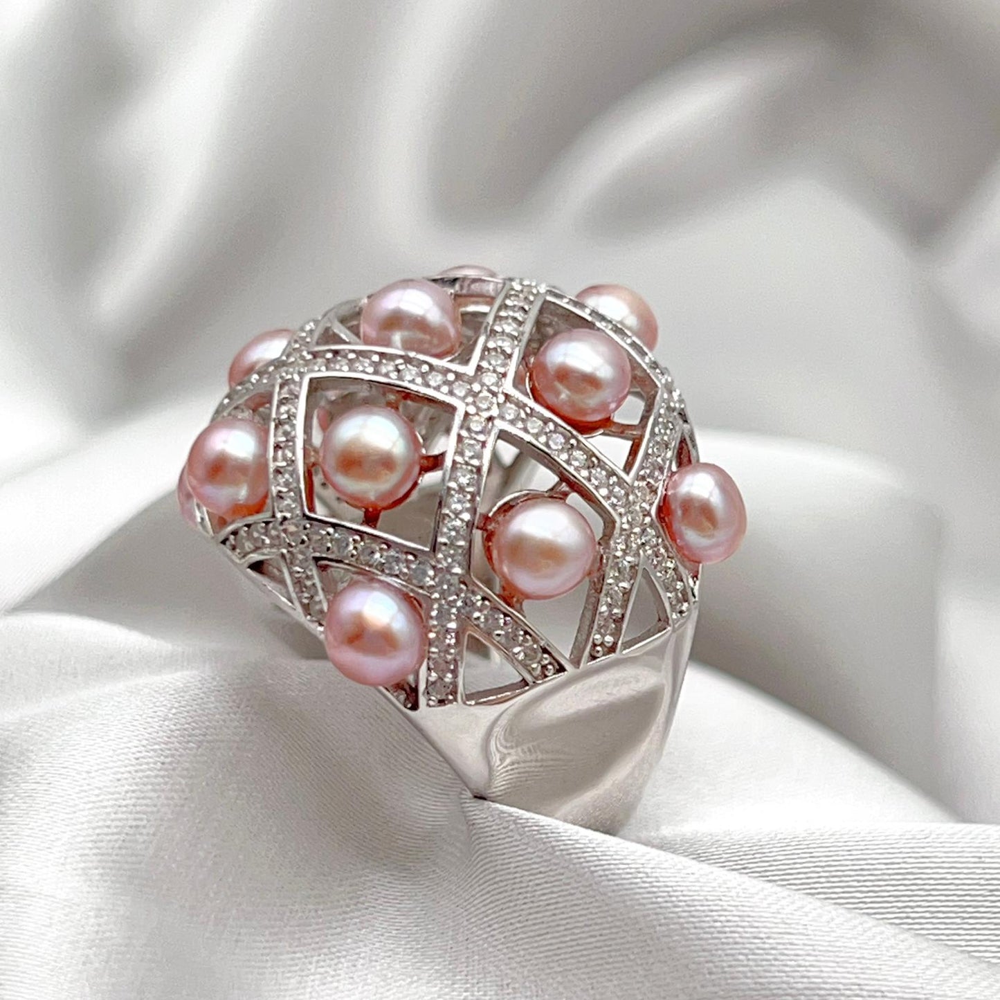 Retro Wind. Ring of Multi Pearl Purple Edition in Silver 925