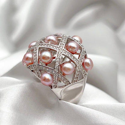 Retro Wind. Ring of Multi Pearl Purple Edition in Silver 925