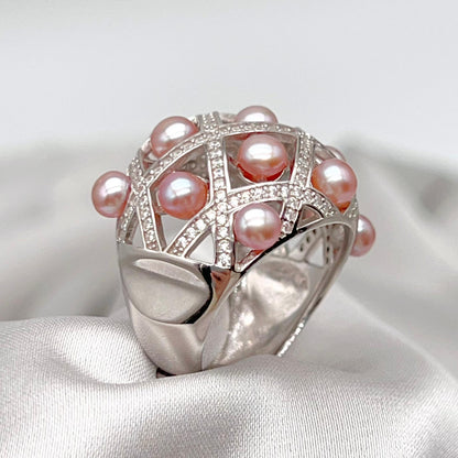 Retro Wind. Ring of Multi Pearl Purple Edition in Silver 925