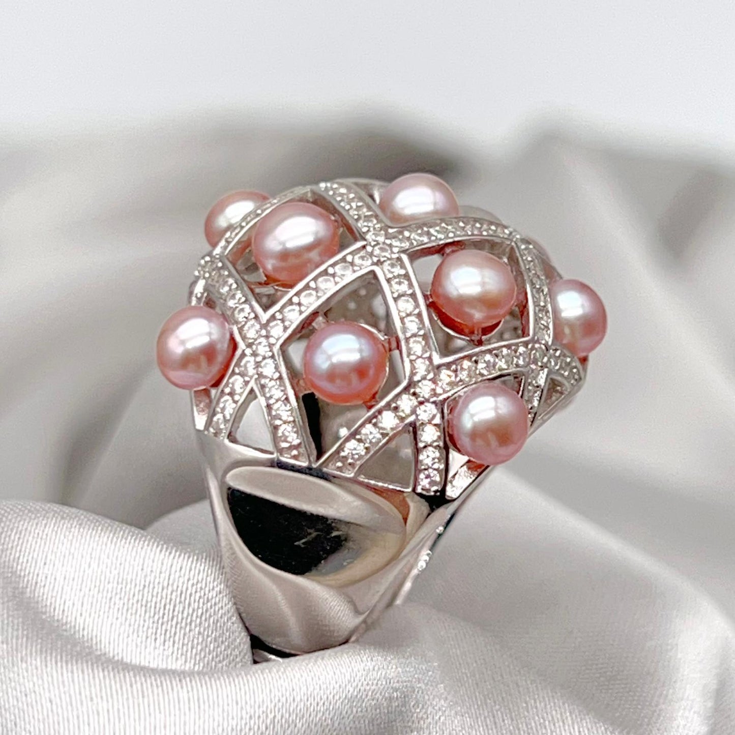 Retro Wind. Ring of Multi Pearl Purple Edition in Silver 925