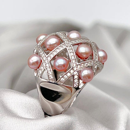 Retro Wind. Ring of Multi Pearl Purple Edition in Silver 925