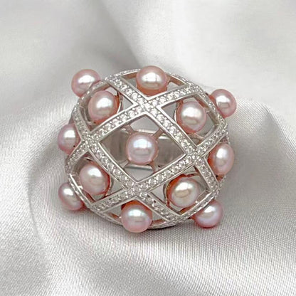 Retro Wind. Ring of Multi Pearl Purple Edition in Silver 925