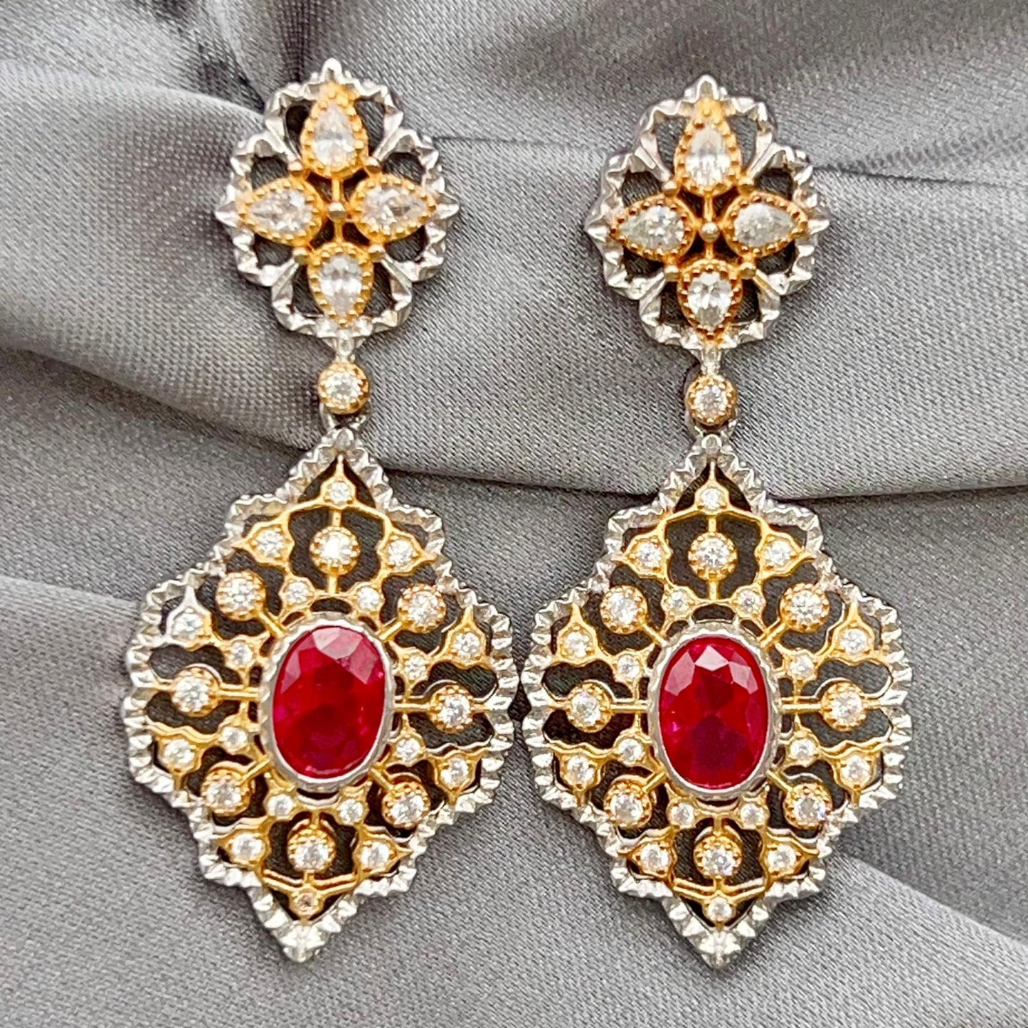 Classic Ruby and Diamond Drop Earrings