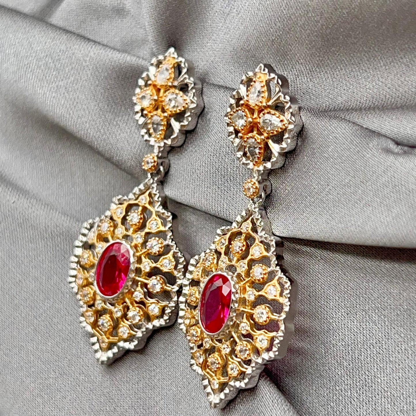 Classic Ruby and Diamond Drop Earrings
