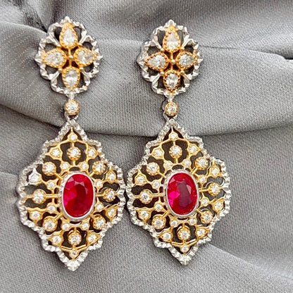 Classic Ruby and Diamond Drop Earrings