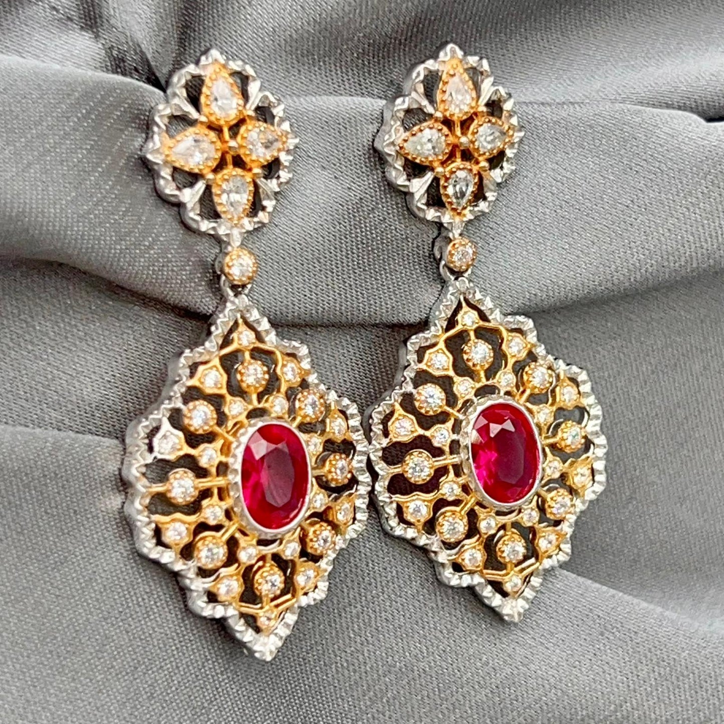 Classic Ruby and Diamond Drop Earrings