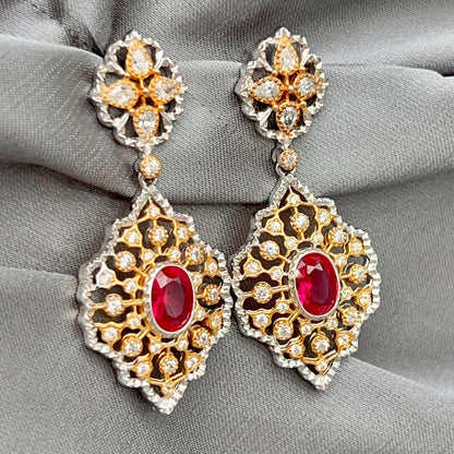 Classic Ruby and Diamond Drop Earrings