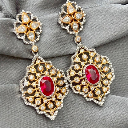 Classic Ruby and Diamond Drop Earrings