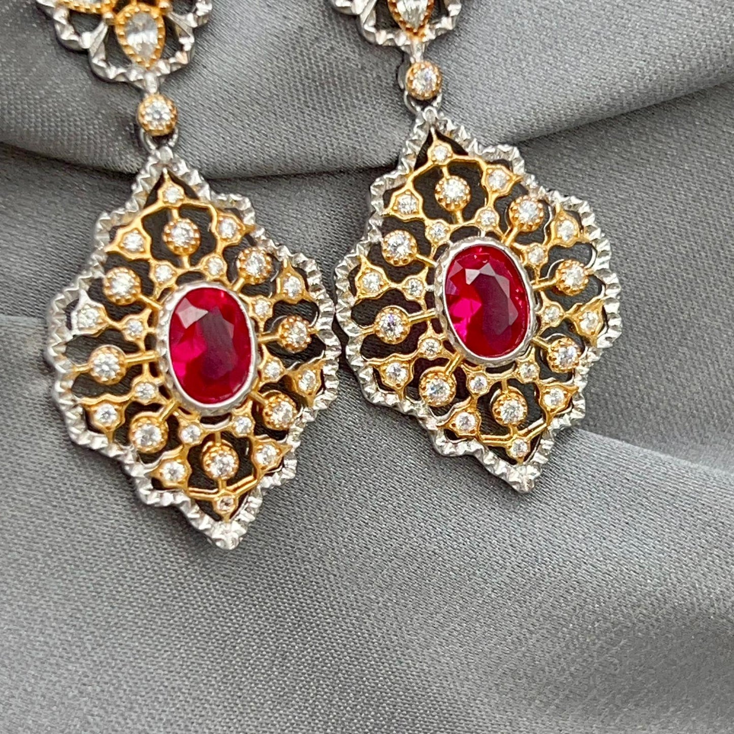 Classic Ruby and Diamond Drop Earrings