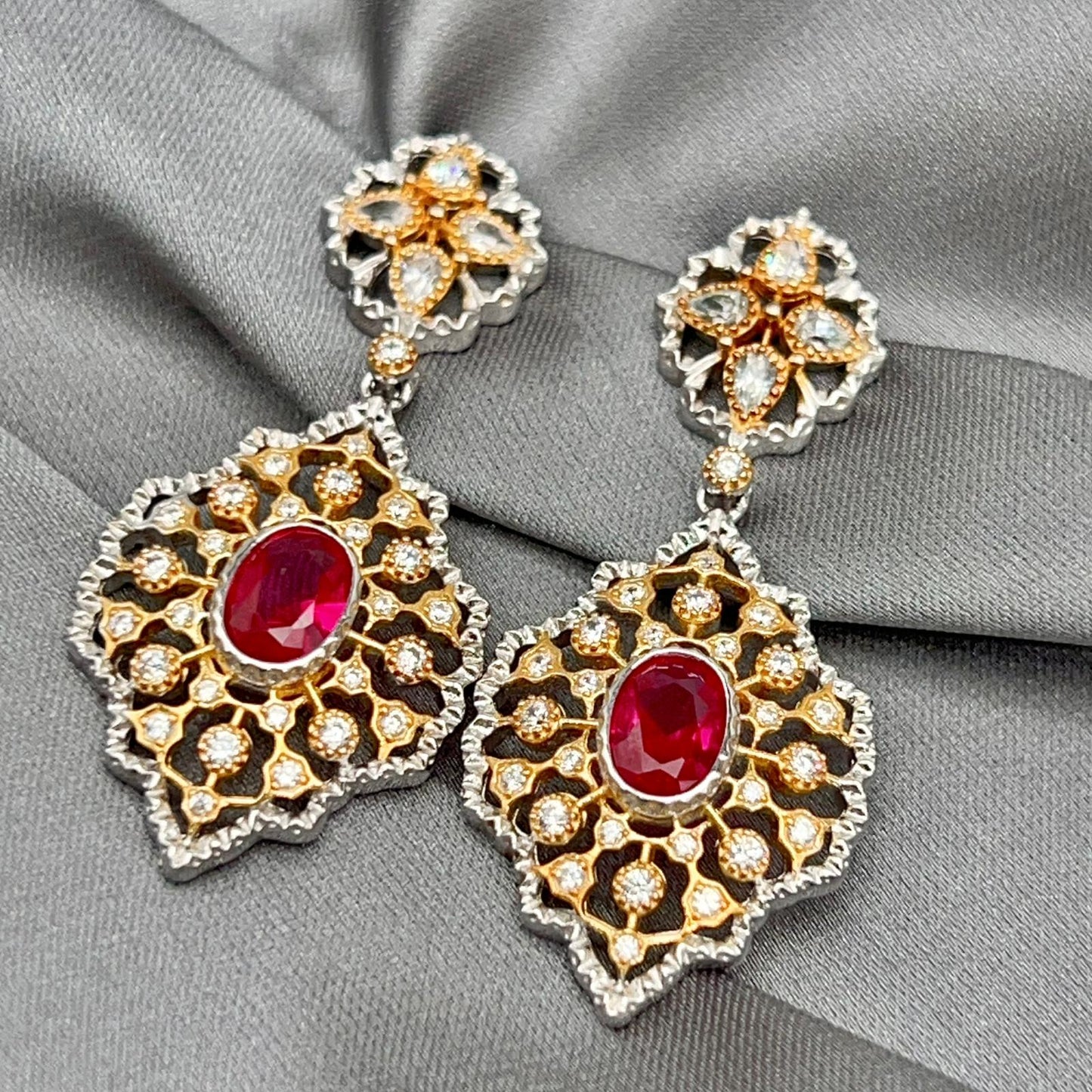 Classic Ruby and Diamond Drop Earrings