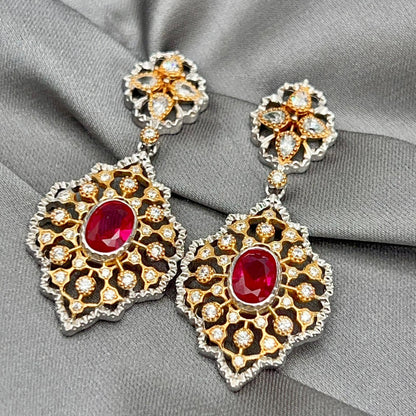Classic Ruby and Diamond Drop Earrings