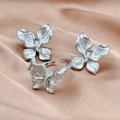 Sparkling Pavé Butterfly Stud and Ring Set in Silver 925