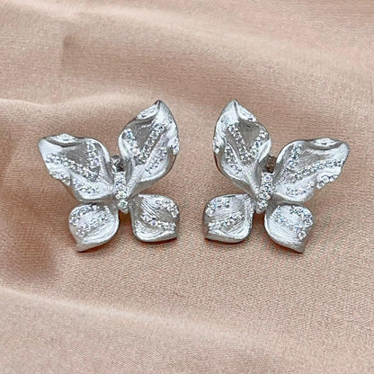 Sparkling Pavé Butterfly Stud and Ring Set in Silver 925