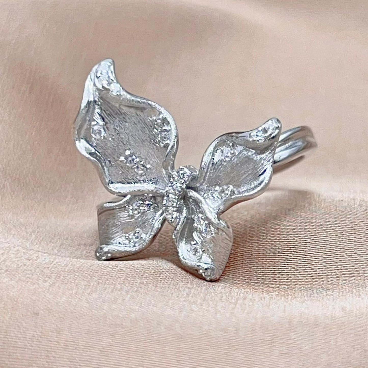 Sparkling Pavé Butterfly Stud and Ring Set in Silver 925