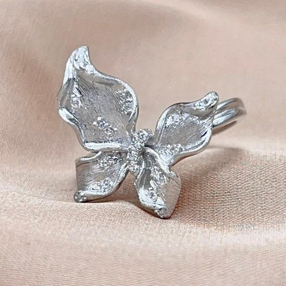 Sparkling Pavé Butterfly Stud and Ring Set in Silver 925
