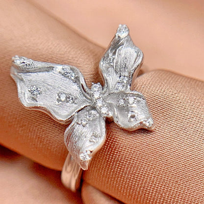 Sparkling Pavé Butterfly Stud and Ring Set in Silver 925