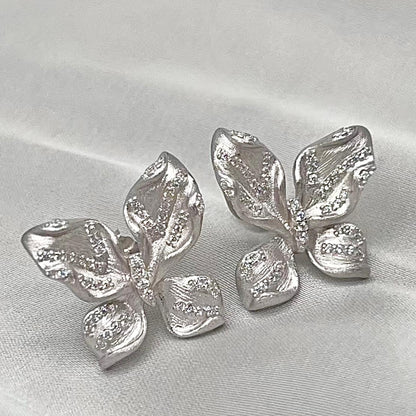 Sparkling Pavé Butterfly Stud and Ring Set in Silver 925