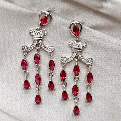 Regal Red Garnet Cluster Drop Earrings Sterling Silver